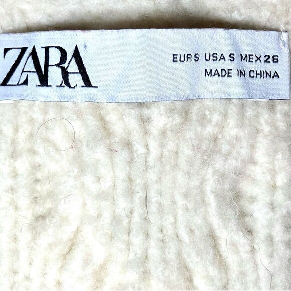 Zara Wool Blend Cable Knit V Neck Sleeveless Sweater in Cream Women’s S - Picture 4 of 7